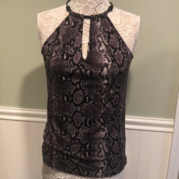 90s y2k VTG Michael Kors Gray Snake/Python Sleeveless Halter Top Leather Trim - Picture 1 of 8